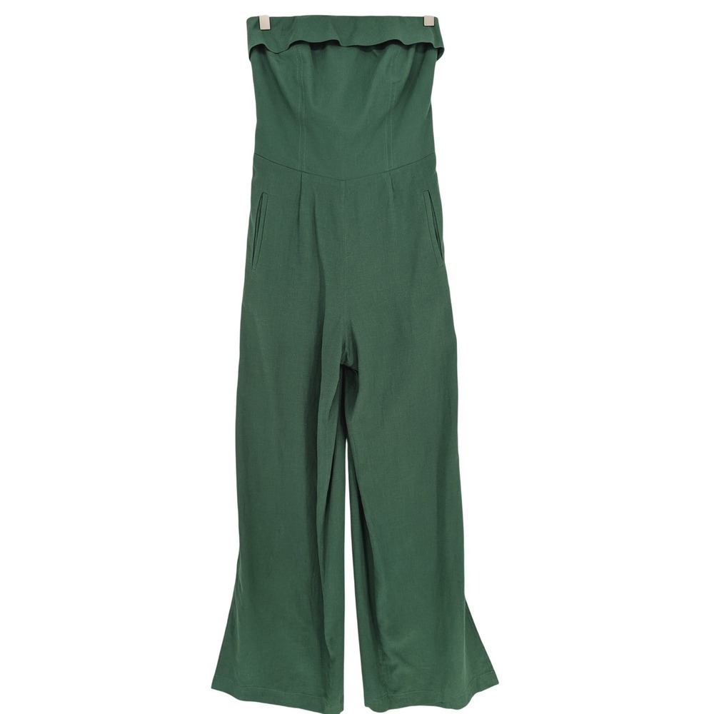 ViX Paula Hermanny Jumpsuit S Green Strapless Wide Leg Linen Blend Resort Boho
